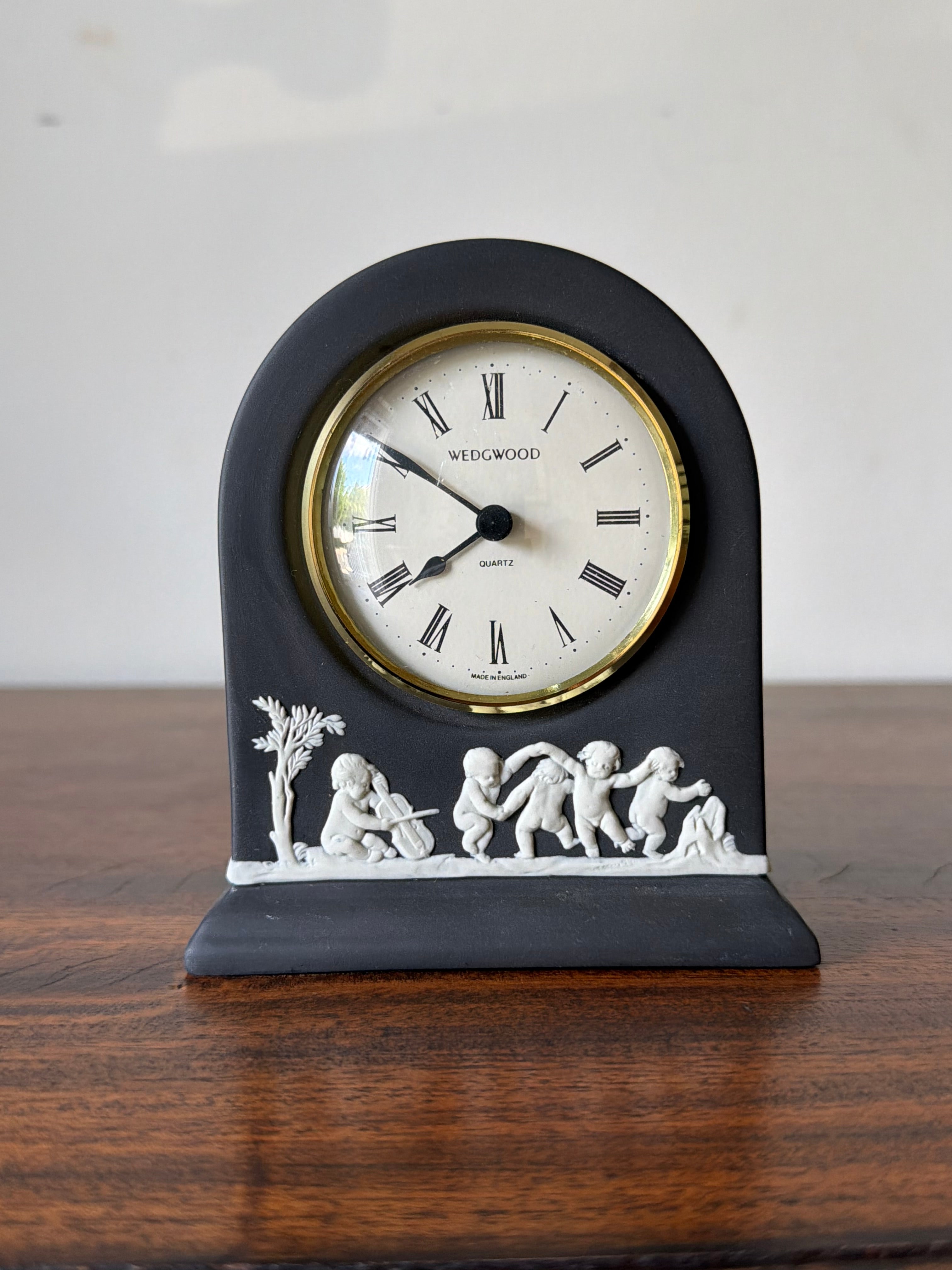 Basalt and White Wedgwood Mantle Clock