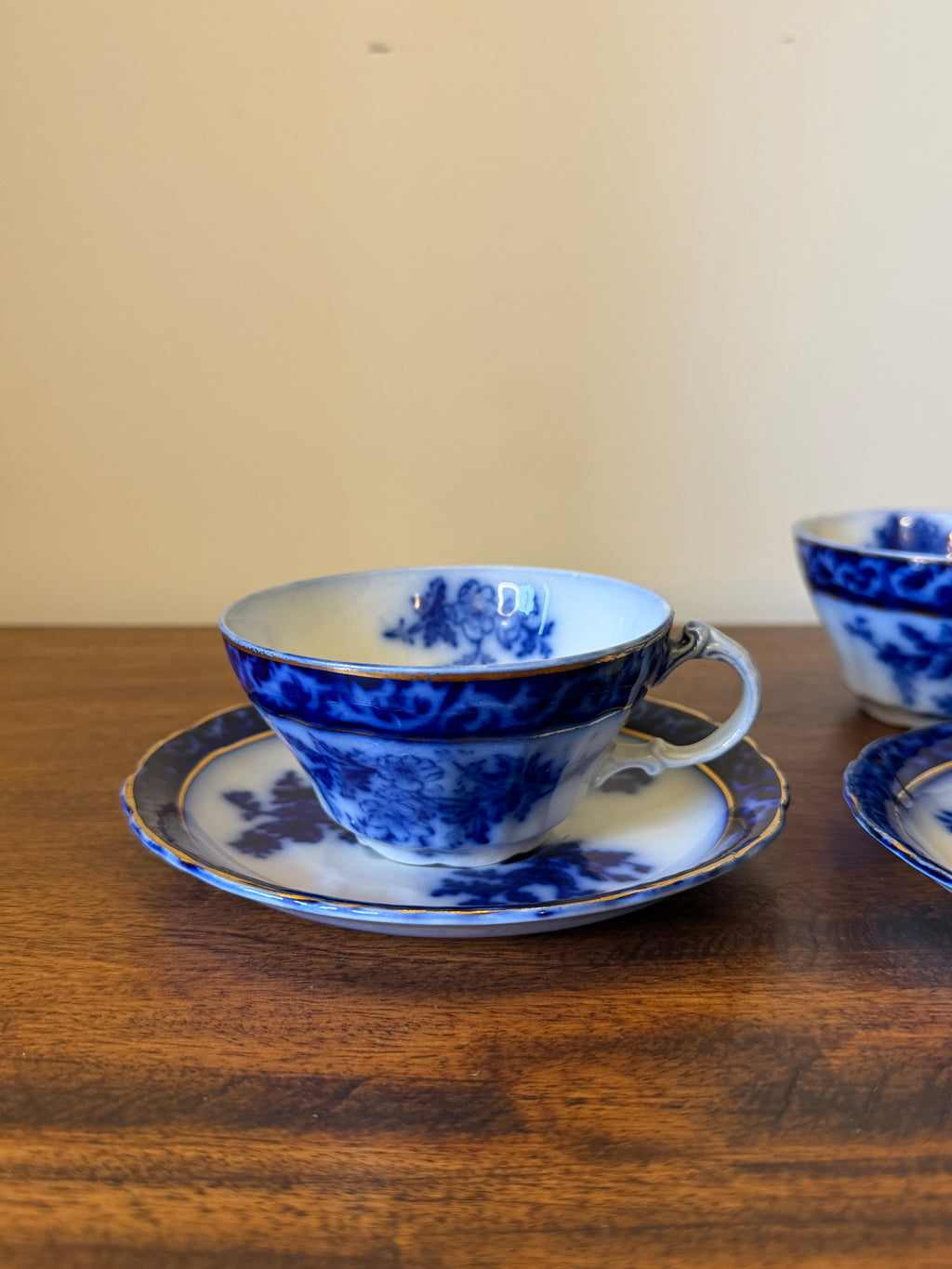 Antique Flow Blue Cup & Saucer