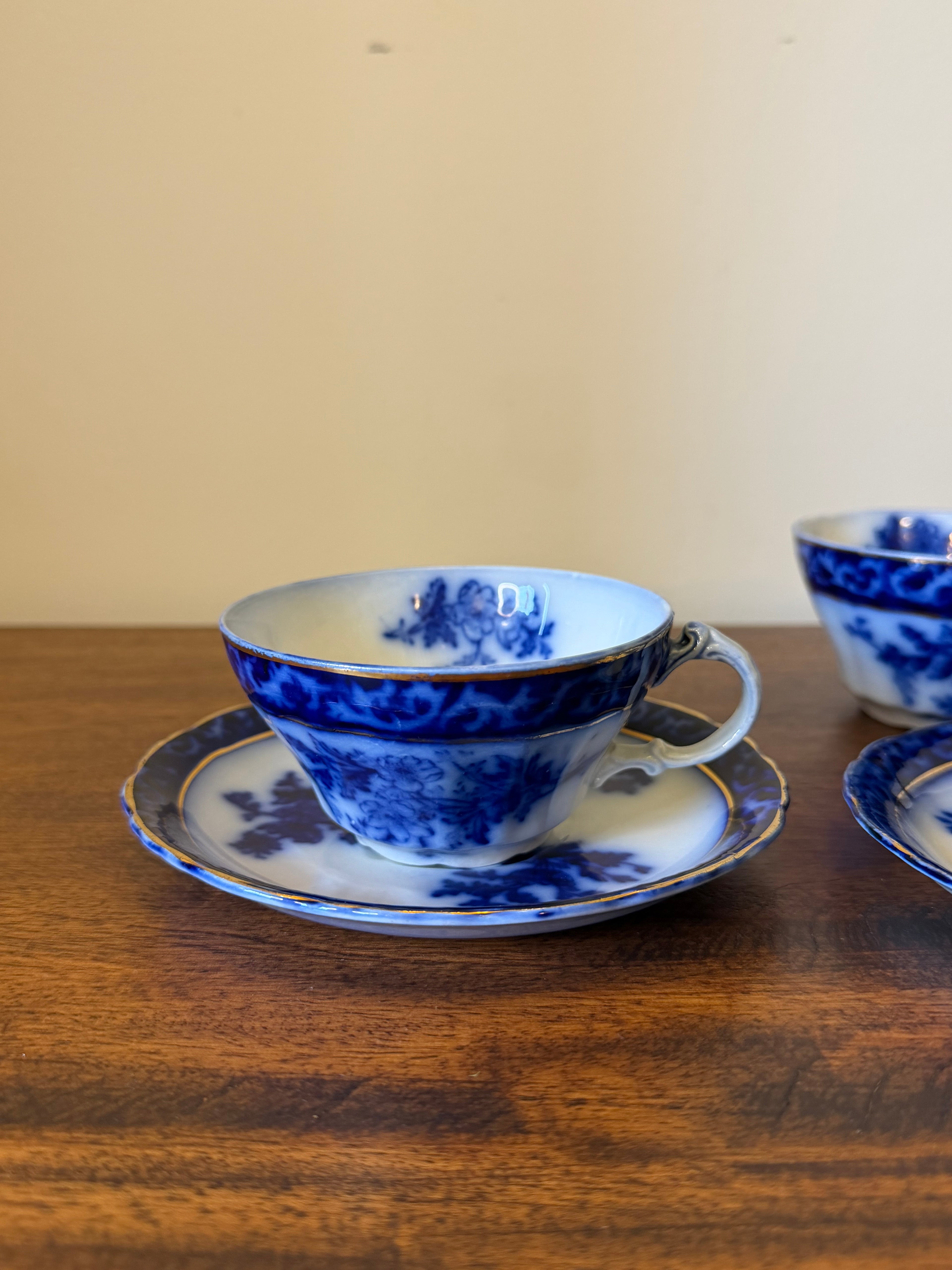 Antique Flow Blue Cup & Saucer