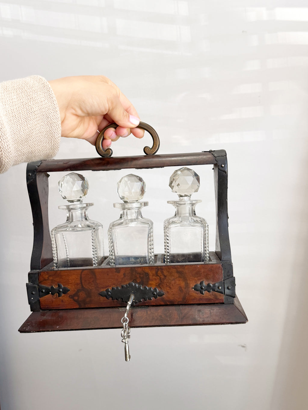 19th Century Burlwood Tantalus Decanter
