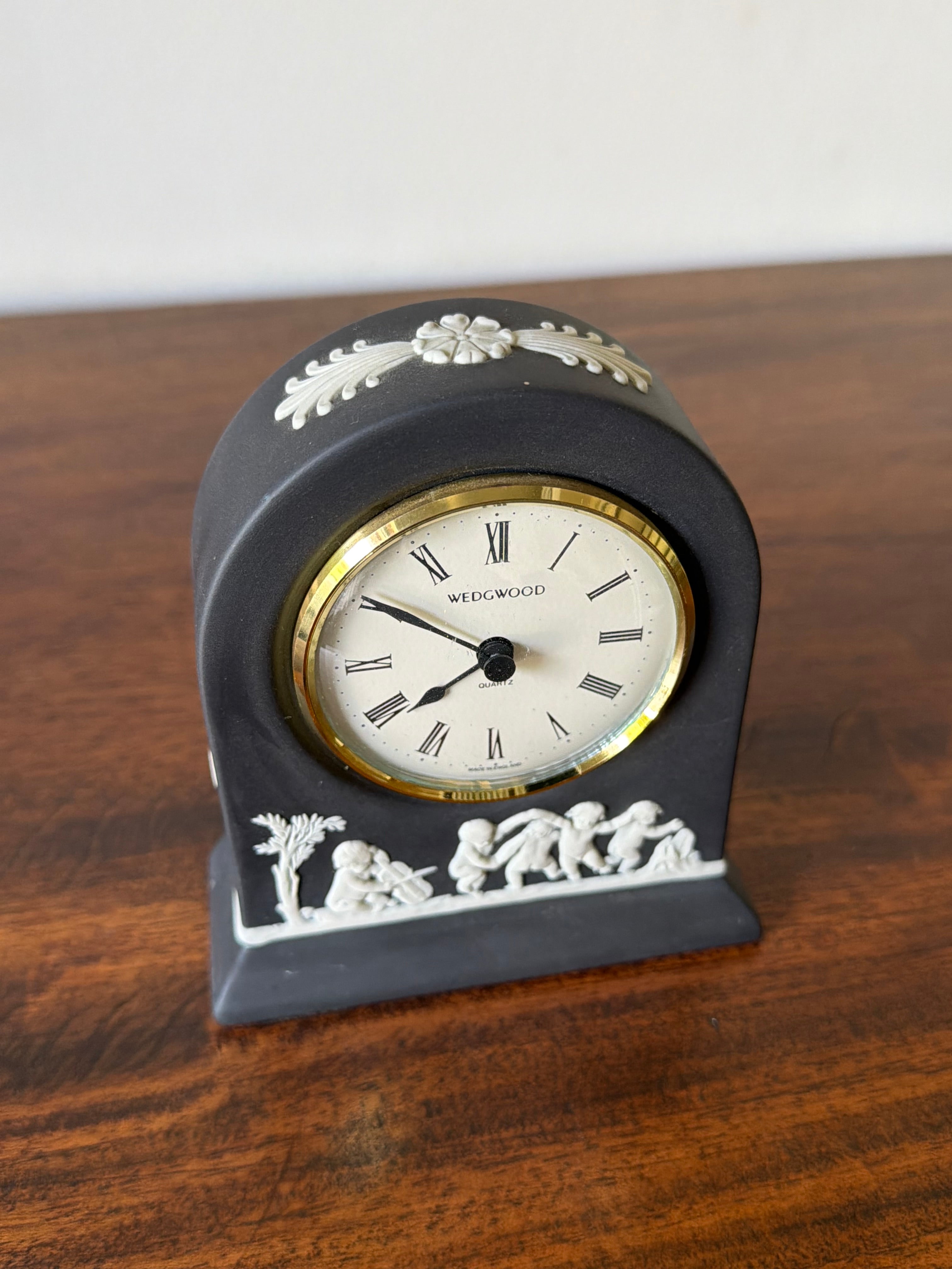 Basalt and White Wedgwood Mantle Clock