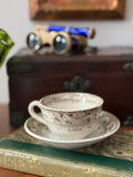 Antique Brown Transferware Teacup and Saucer