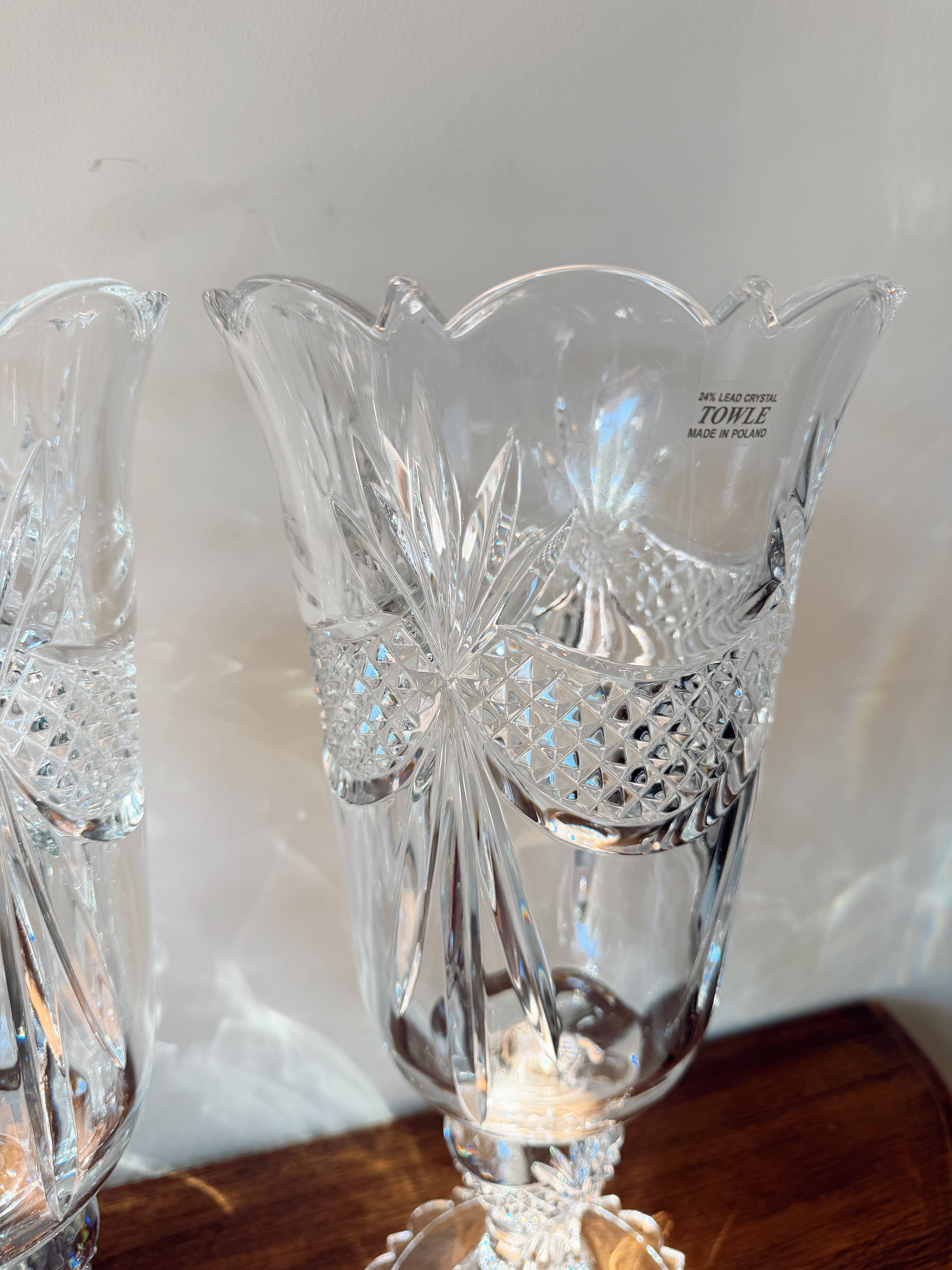 TOWLE Fan Cut Crystal Vases