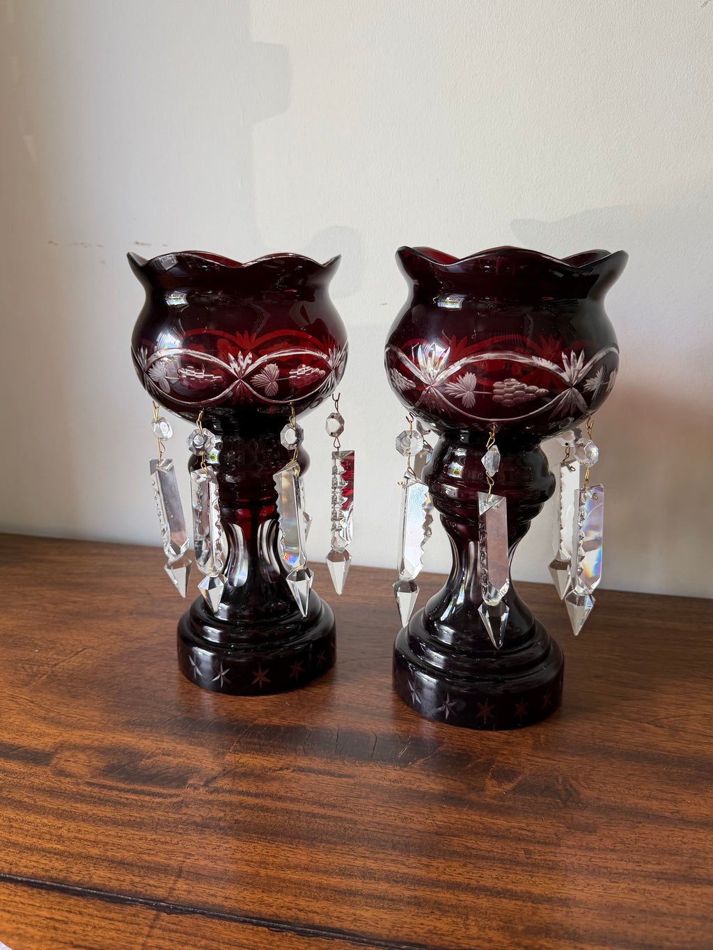 Pair of Bohemian Czech Mantle Lustres