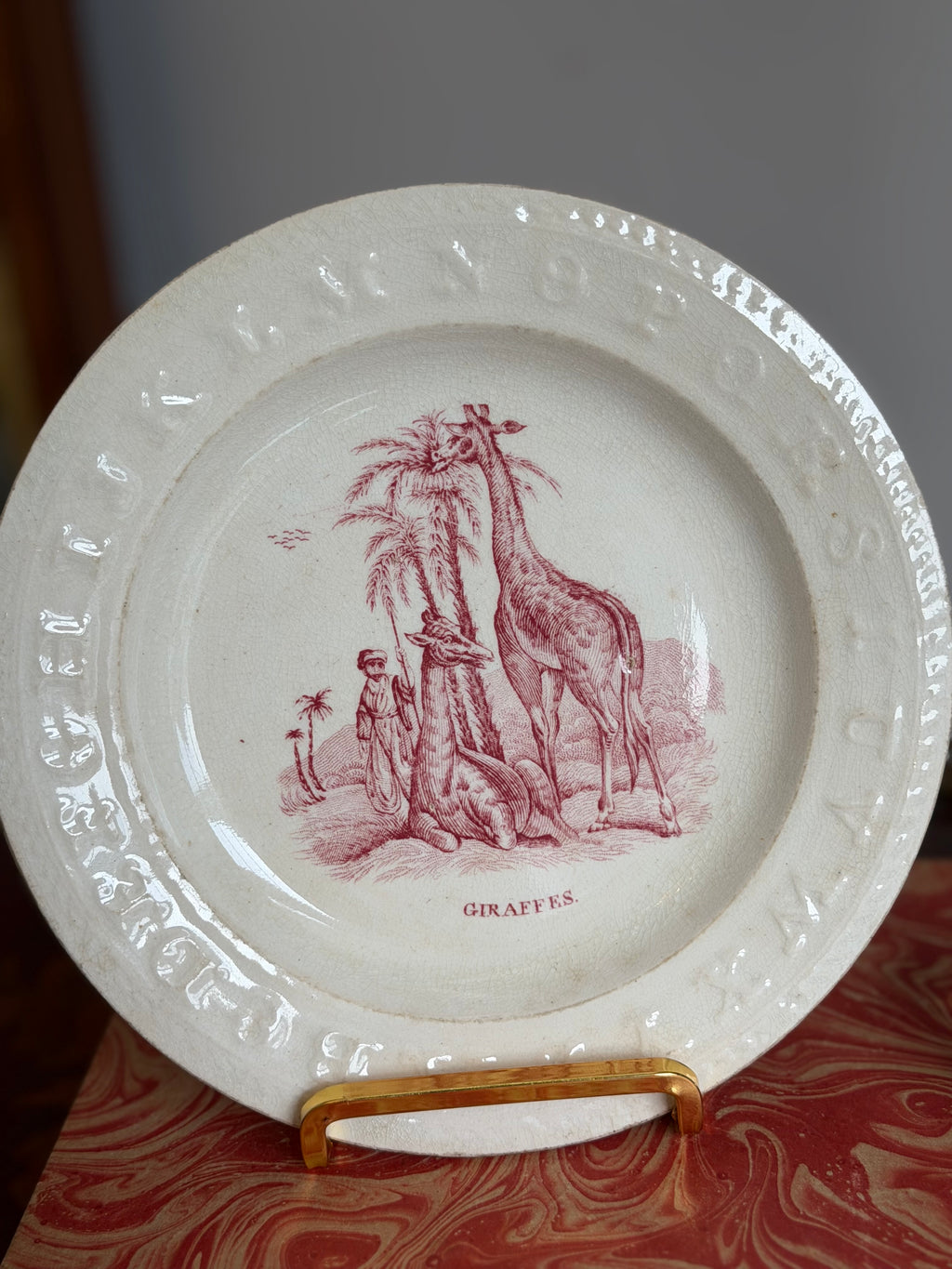 Antique Giraffes “ABC” Plate — Staffordshire, England