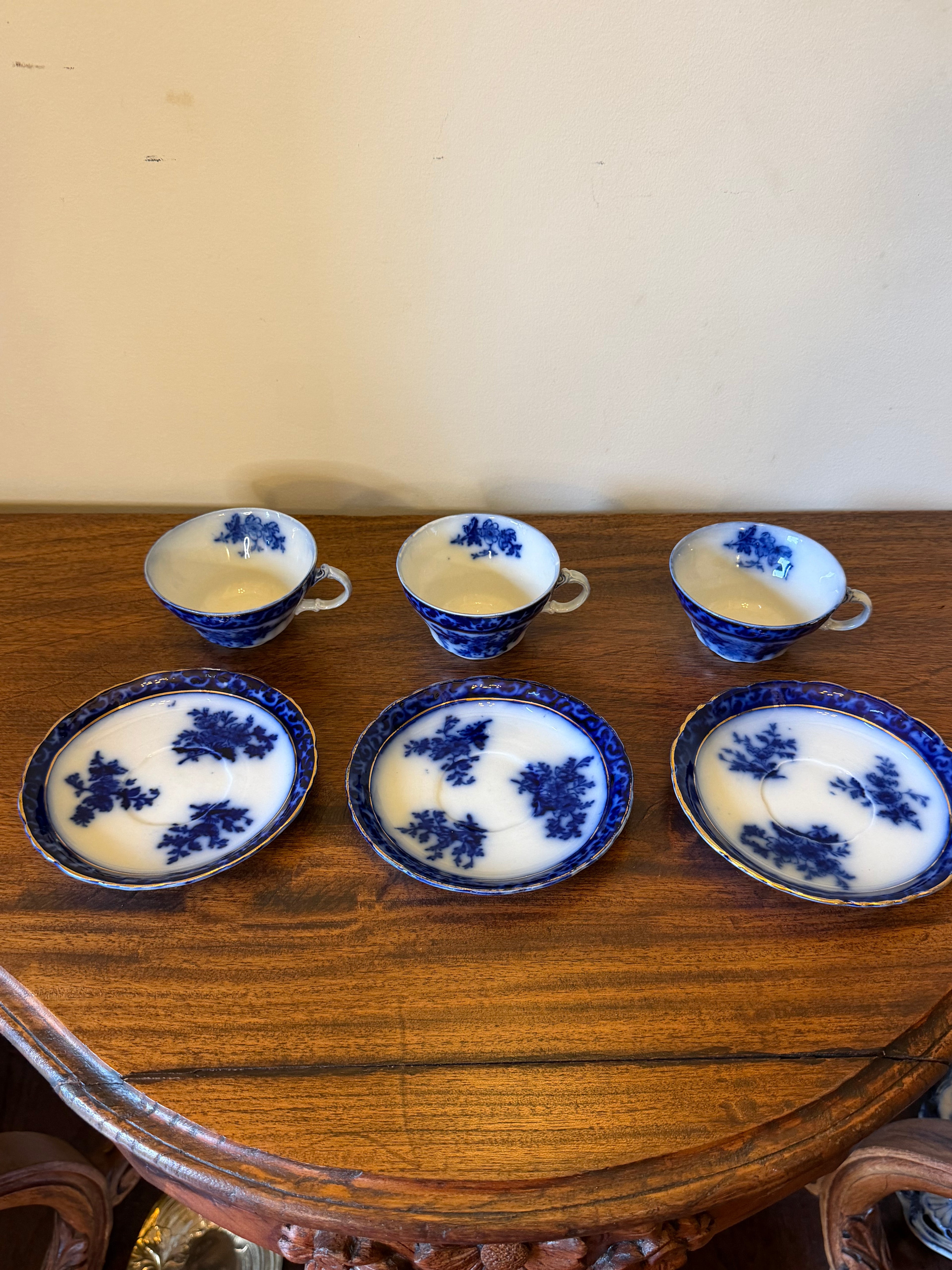 Antique Flow Blue Cup & Saucer