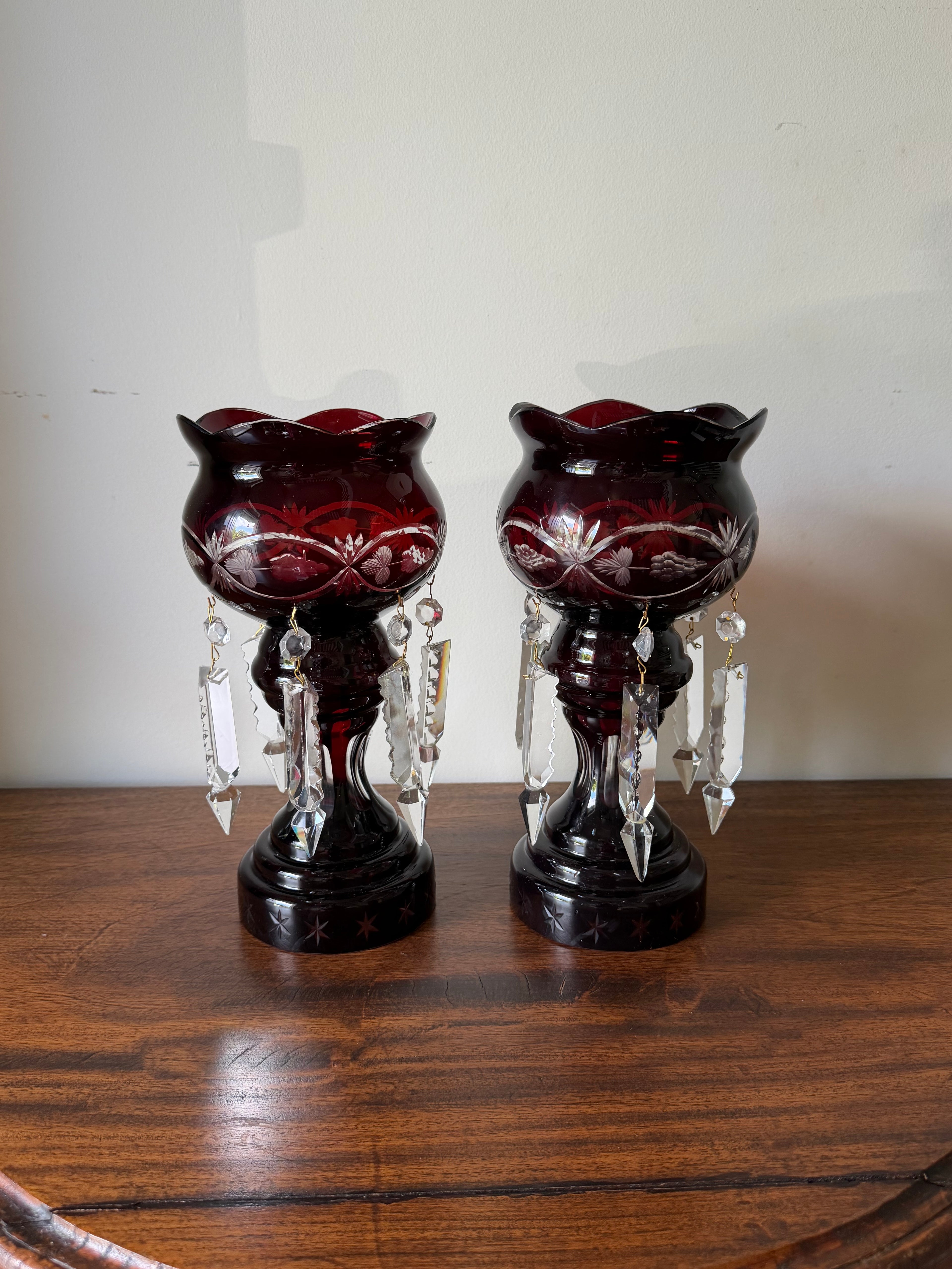 Pair of Bohemian Czech Mantle Lustres