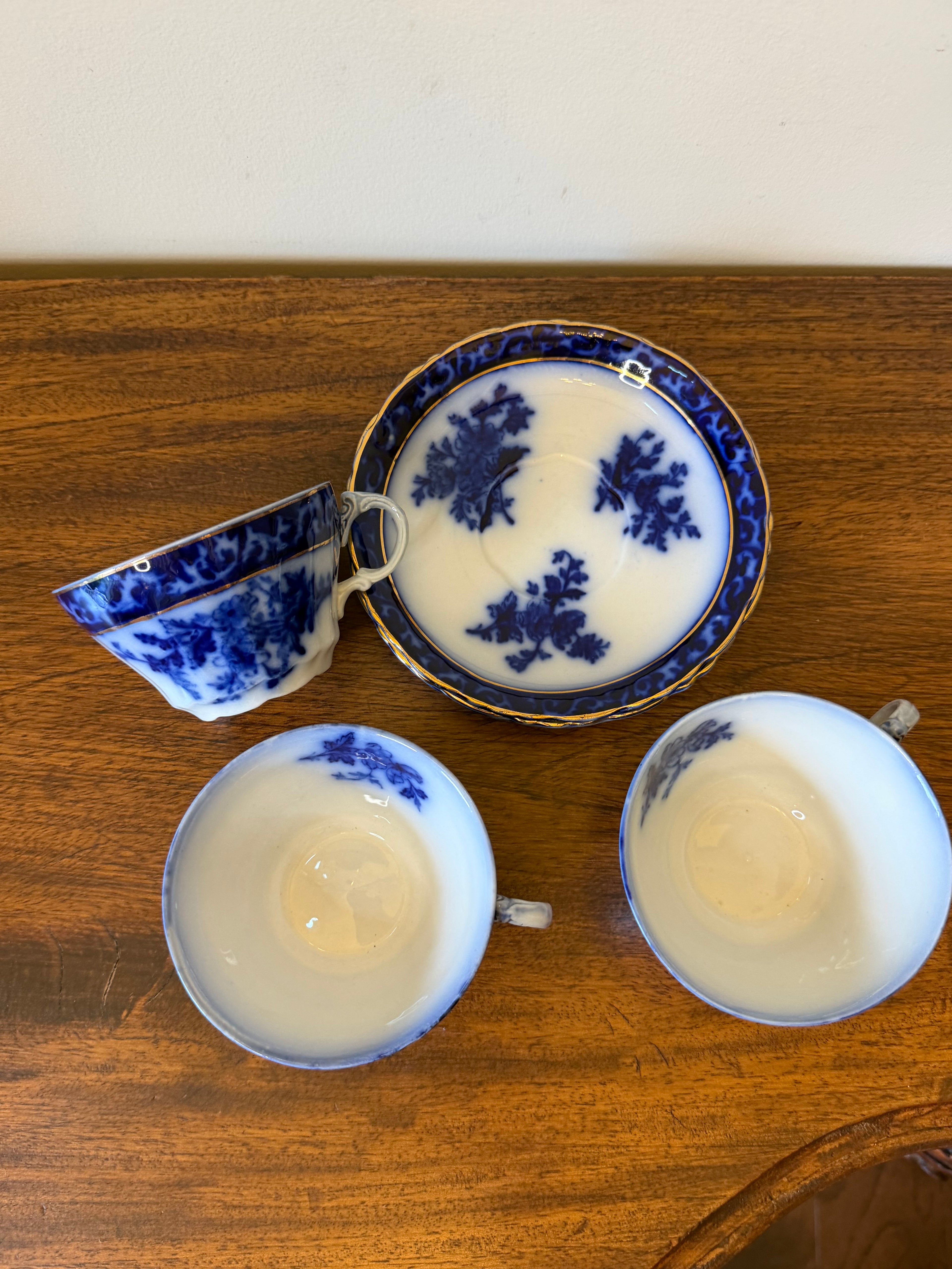 Antique Flow Blue Cup & Saucer