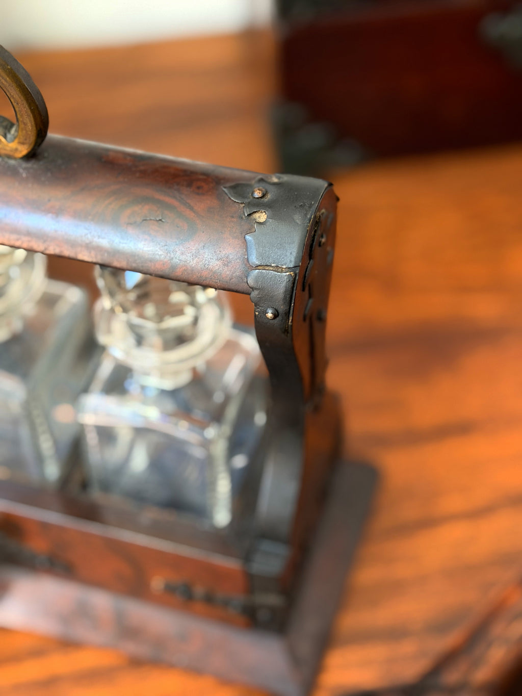 19th Century Burlwood Tantalus Decanter