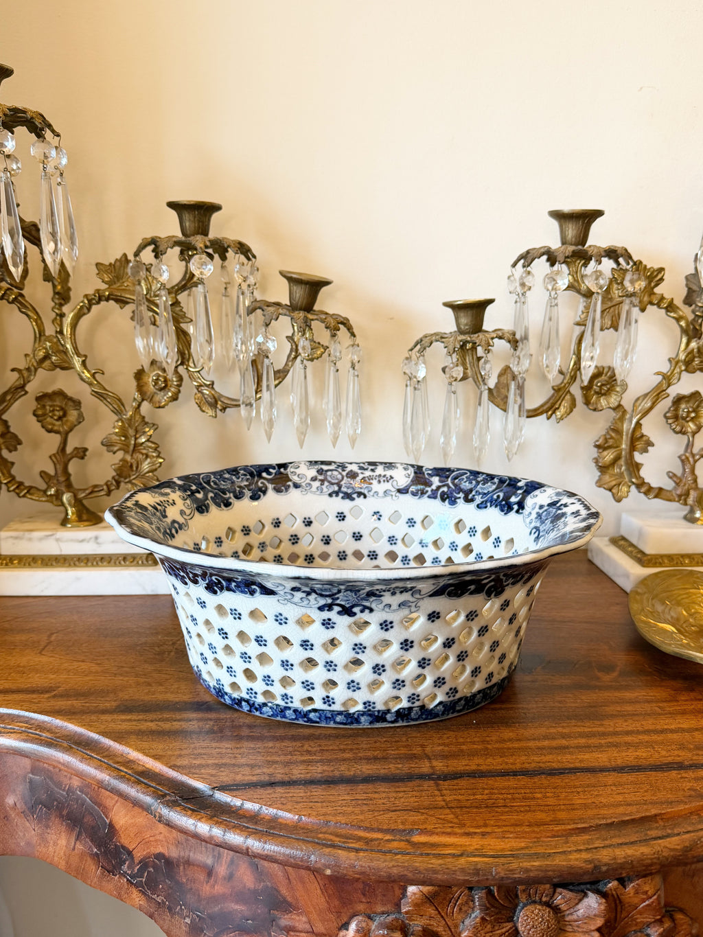 Reticulated Porcelain Decorative Chestnut or Fruit Bowl