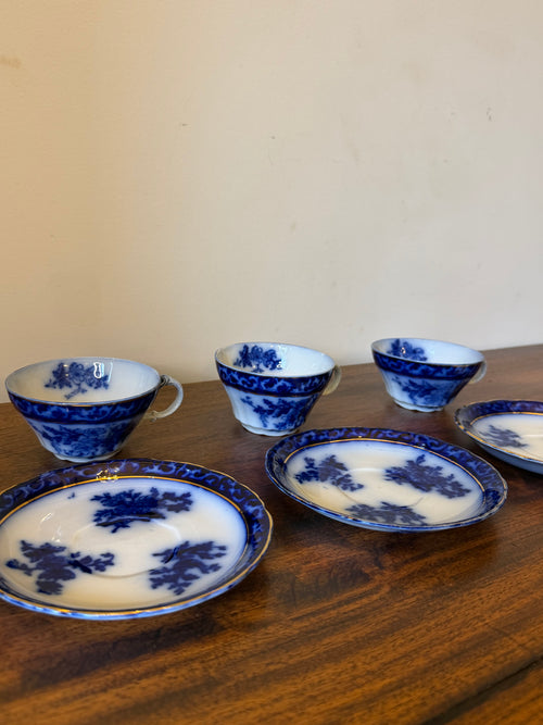 Antique Flow Blue Cup & Saucer