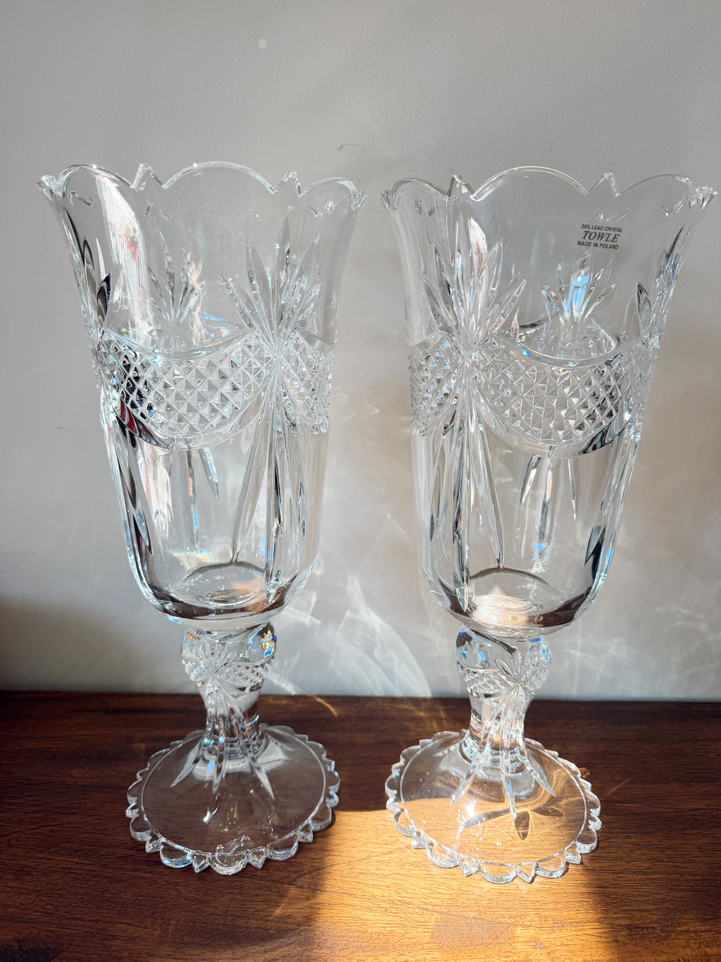 TOWLE Fan Cut Crystal Vases