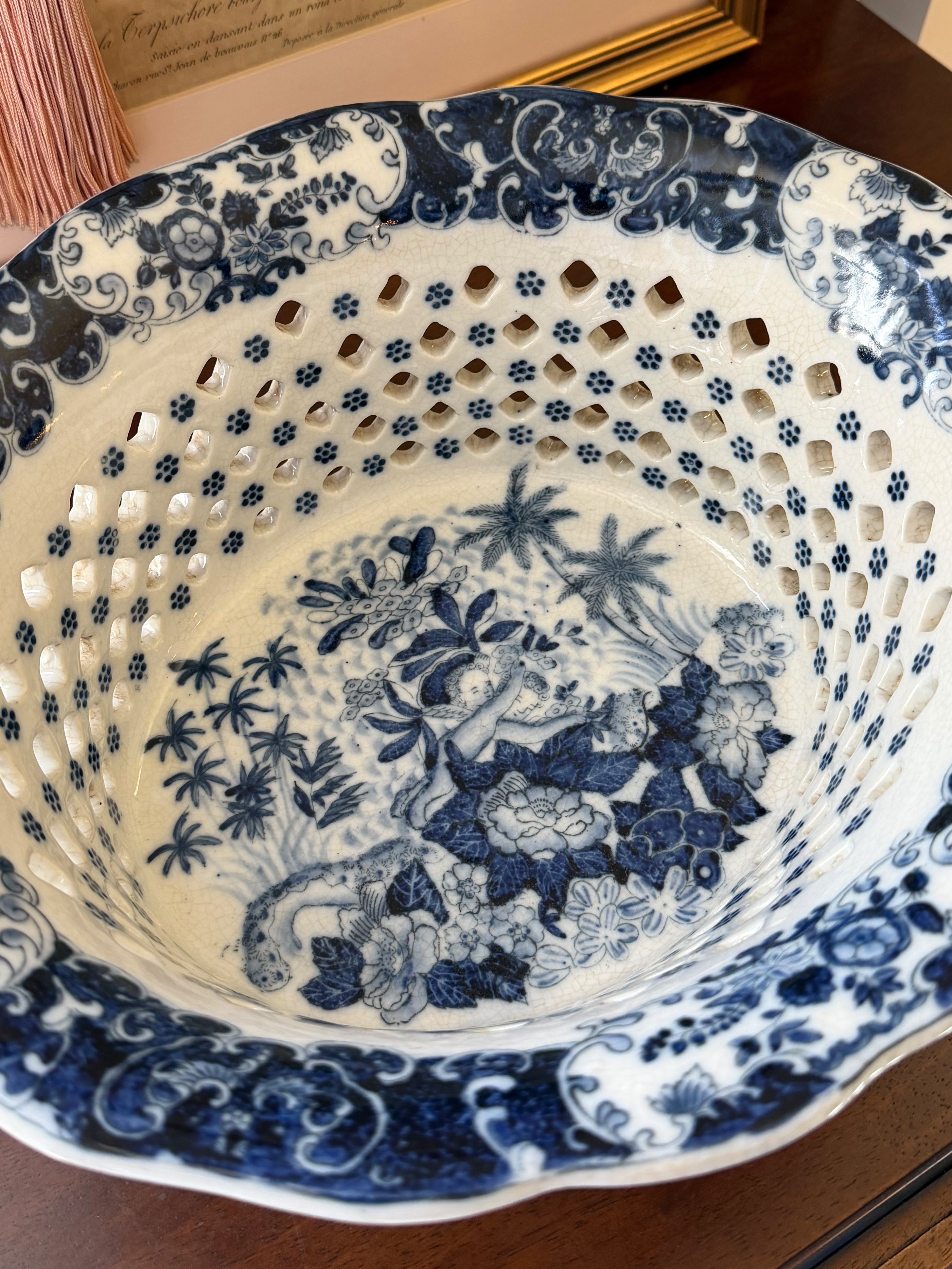 Reticulated Porcelain Decorative Chestnut or Fruit Bowl