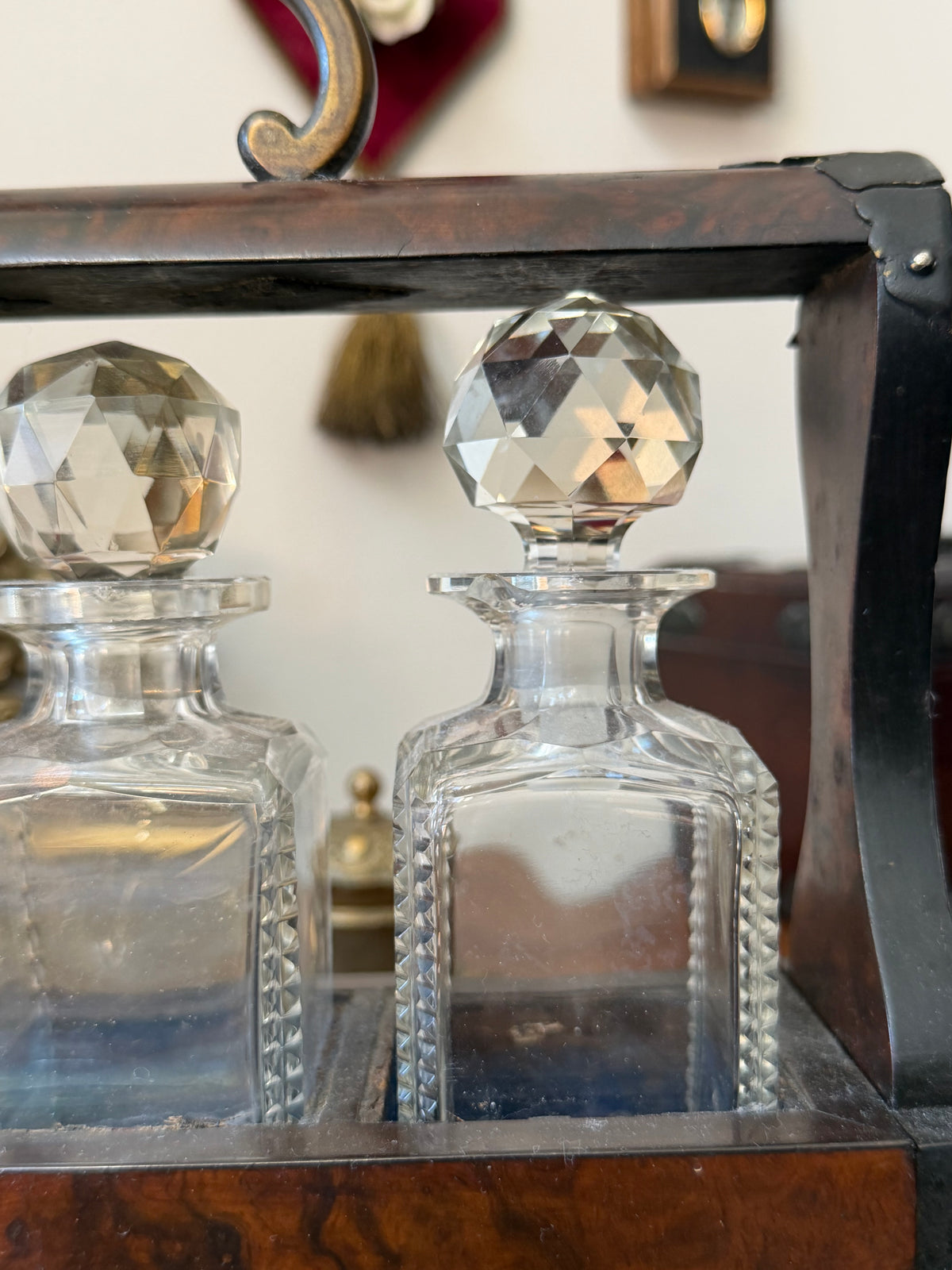 19th Century Burlwood Tantalus Decanter