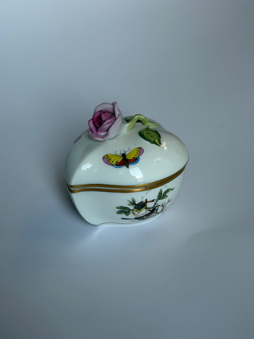 Herend Trinket Box with Rose Finial