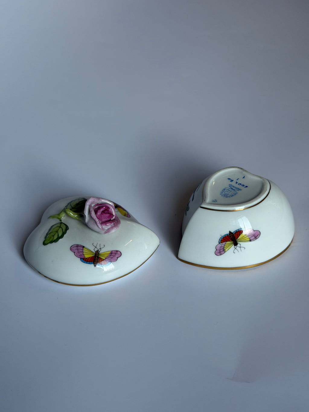 Herend Trinket Box with Rose Finial